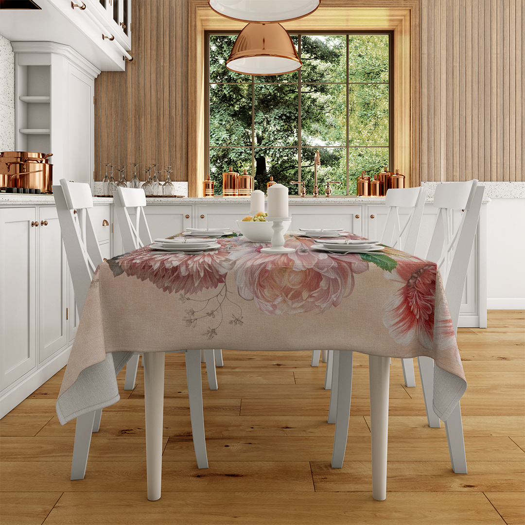 Pastel Renklerle Canlanan Zarif Çiçek Buketi Masa Örtüsü