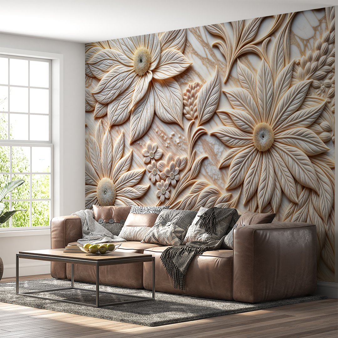 Pastel Tonlarda Kabartma Çiçek Bahçesi Sanat Eseri Poster Duvar Kağıdı