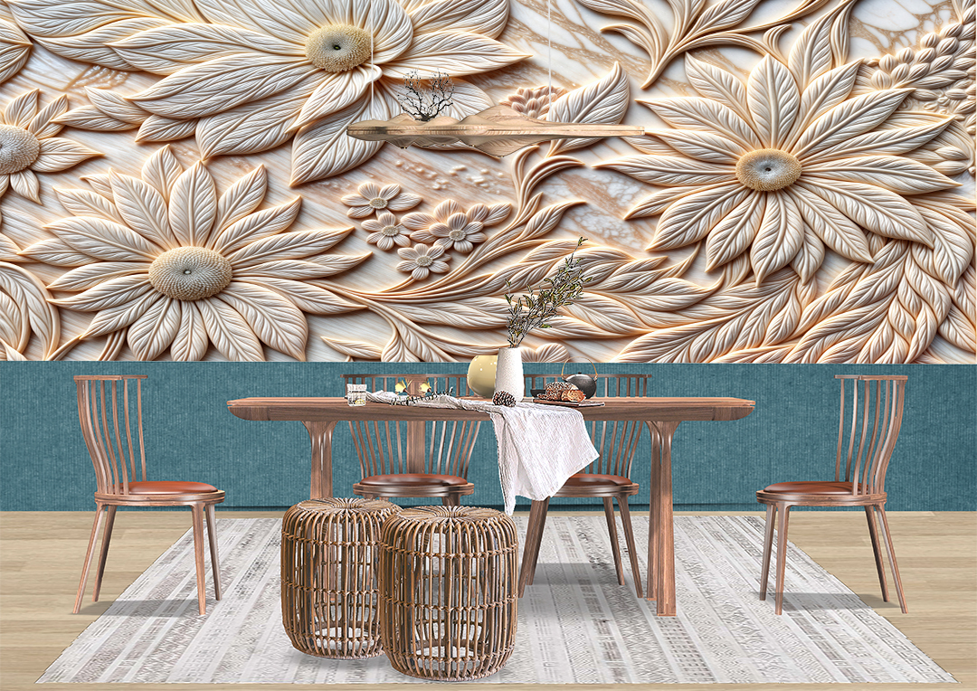 Pastel Tonlarda Kabartma Çiçek Bahçesi Sanat Eseri Poster Duvar Kağıdı