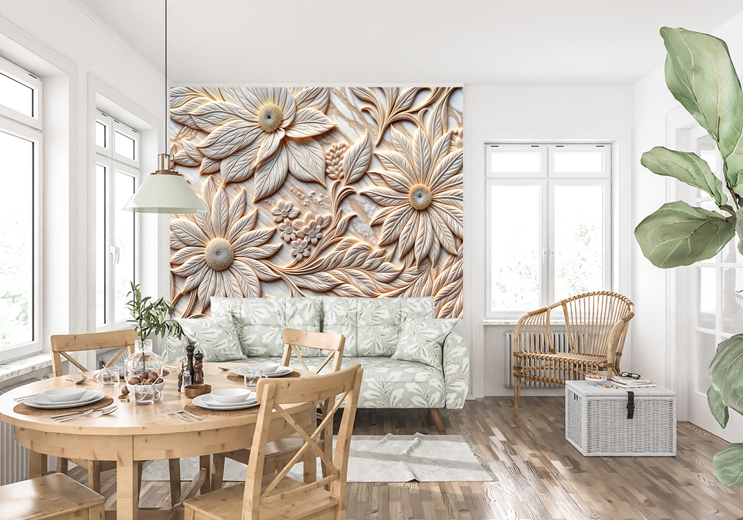 Pastel Tonlarda Kabartma Çiçek Bahçesi Sanat Eseri Poster Duvar Kağıdı