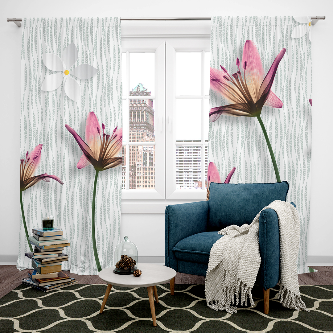 Pembe Zarafet Beyaz Dokunuşlarla Çiçek Bahçesi Fon Perde