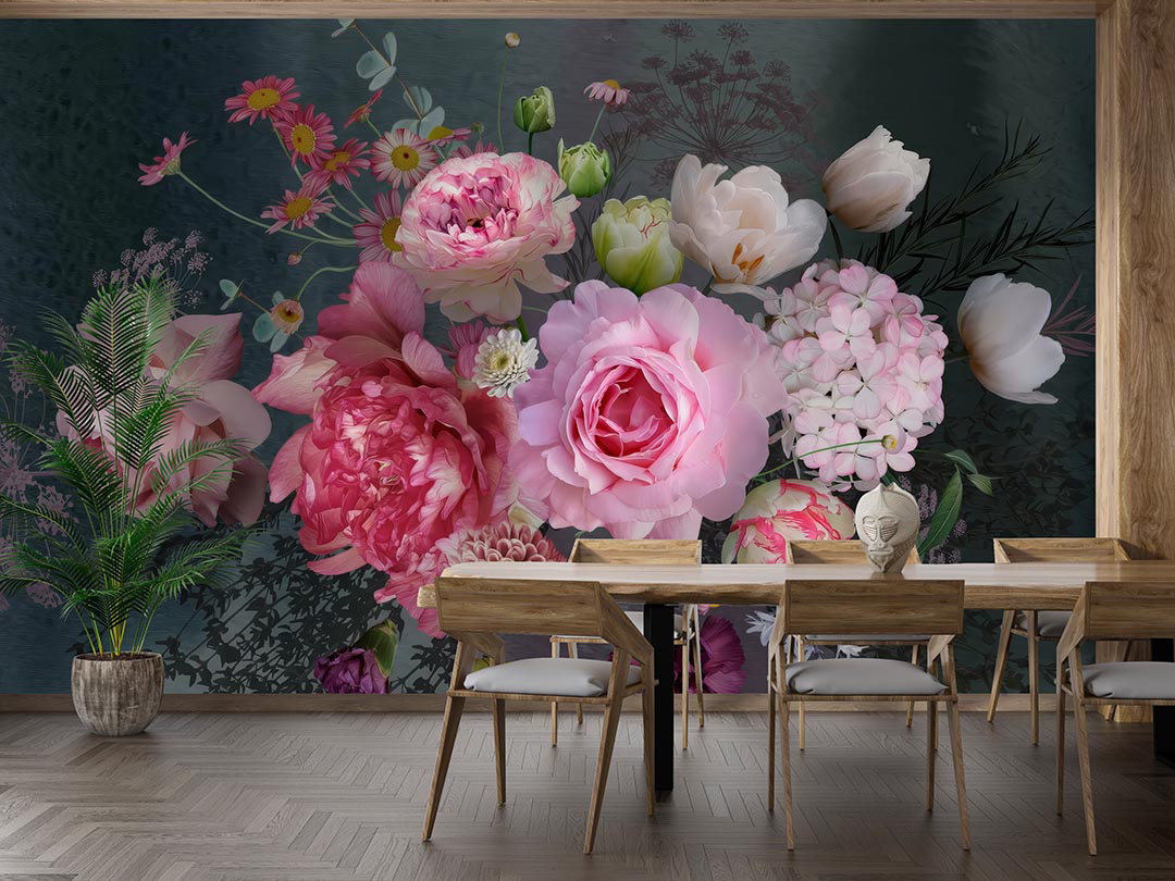 Pembe ve Beyaz Çiçeklerin Zarif Dansı Poster Duvar Kağıdı