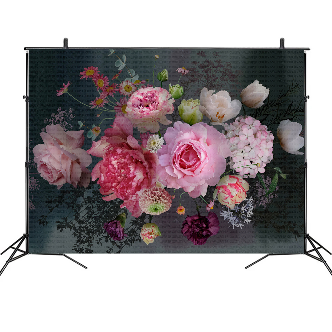 Pembe ve Beyaz Çiçeklerin Zarif Dansı Fon Kumaş