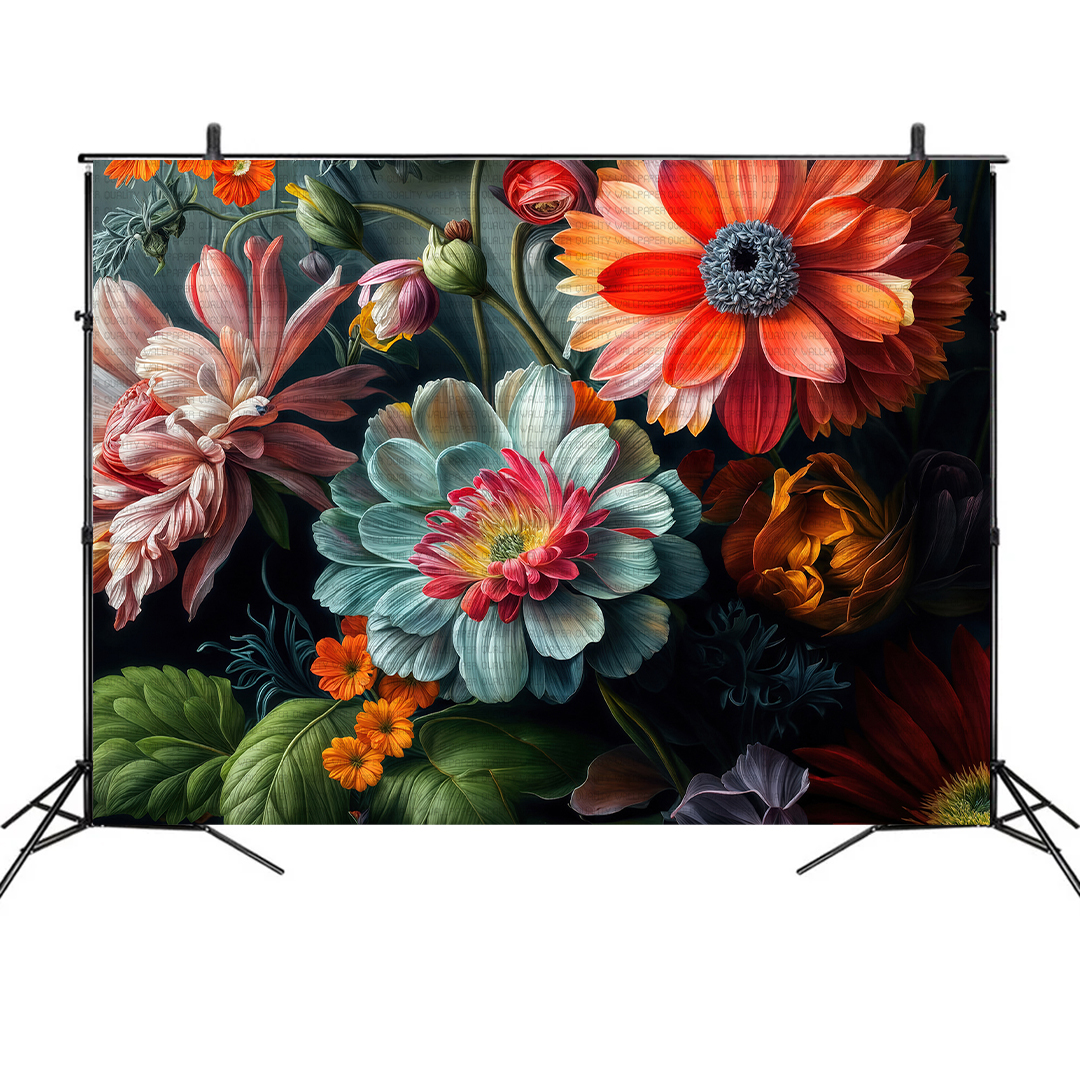 Sıcak Tonlardaki Çiçek Bahçesi Fon Kumaş