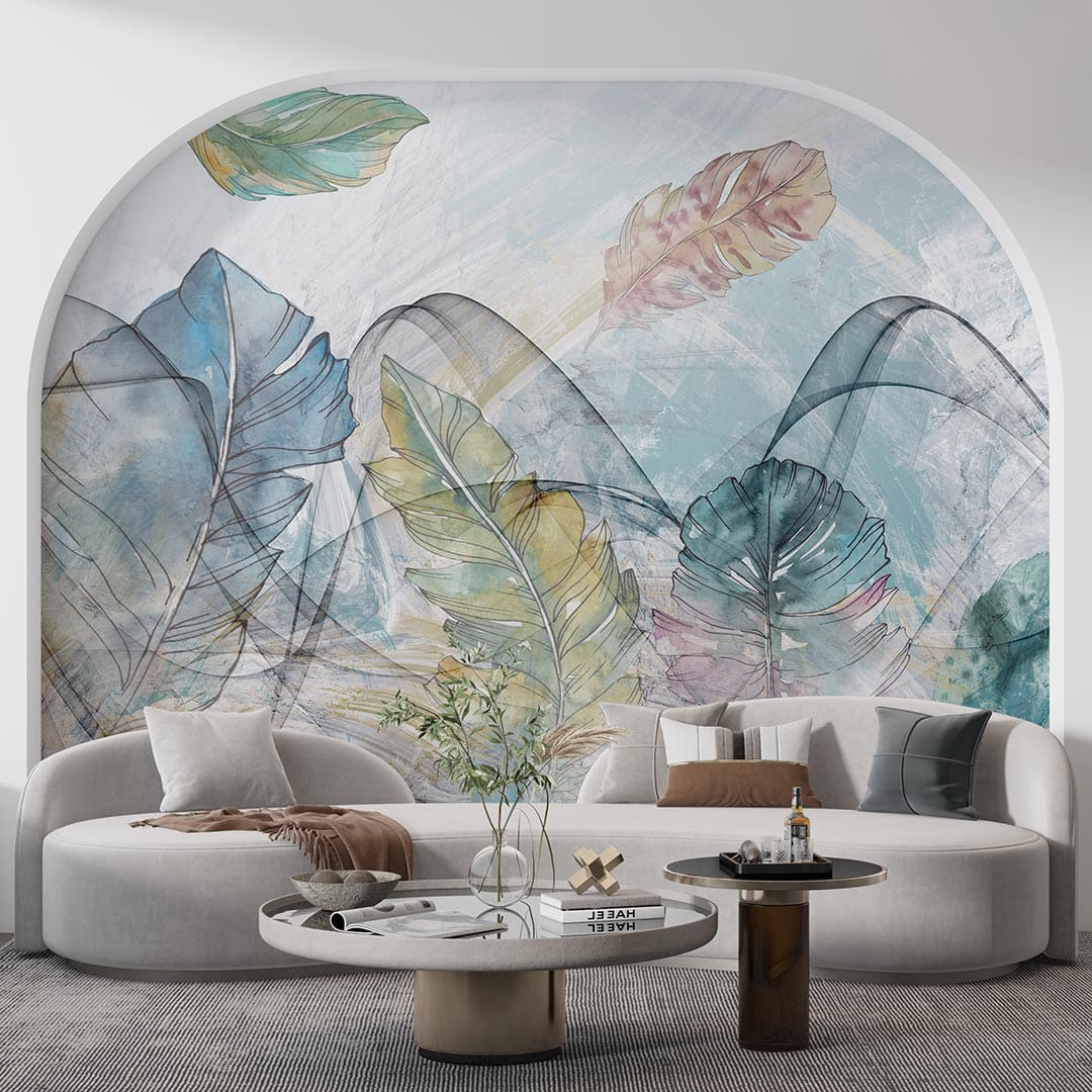 Soft Renklerde Yapraklara Dokunuş Poster Duvar Kağıdı