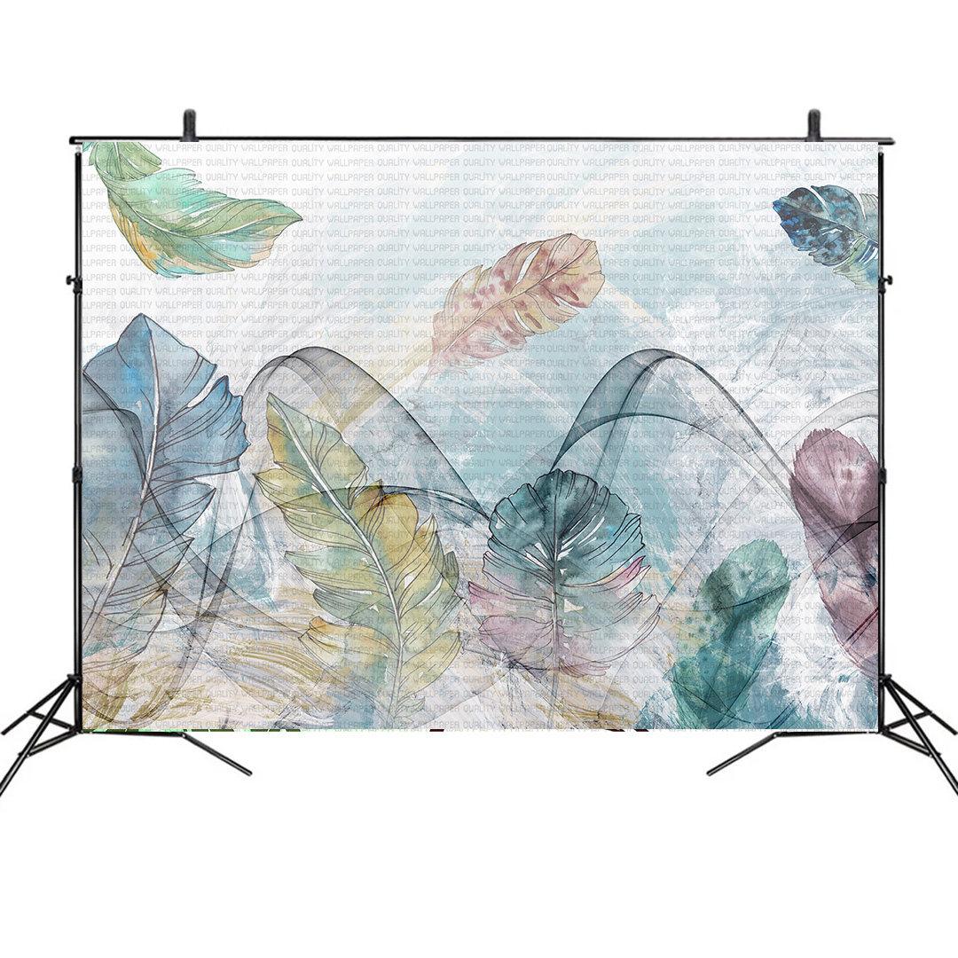 Soft Renklerde Yapraklara Dokunuş Fon Kumaş