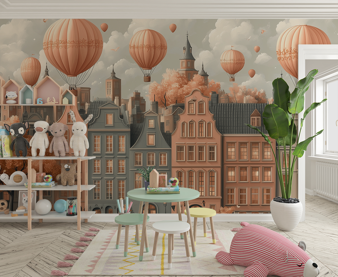 Tonlarda Yükselen Balonlarla Zamanda Yolculuk Yapan Şehir Poster Duvar Kağıdı