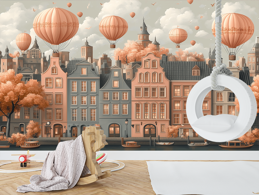 Tonlarda Yükselen Balonlarla Zamanda Yolculuk Yapan Şehir Poster Duvar Kağıdı