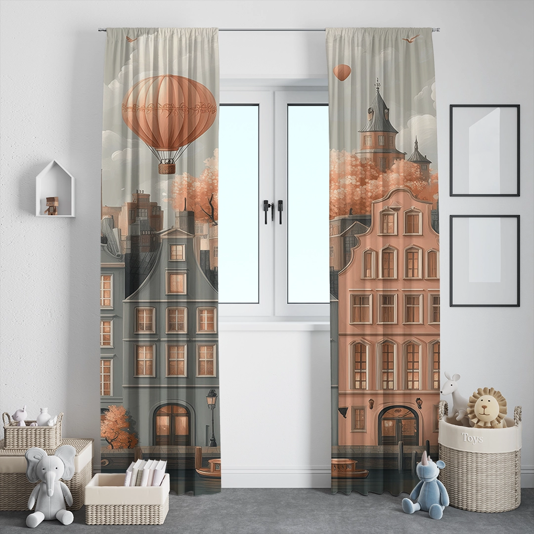 Tonlarda Yükselen Balonlarla Zamanda Yolculuk Yapan Şehir Fon Perde