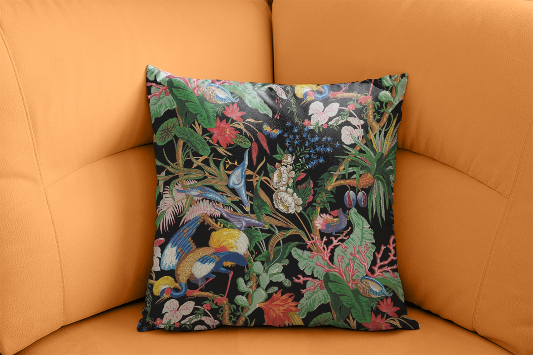 Tropikal Çiçekler ve Egzotik Zarif Kuşlar Kırlent