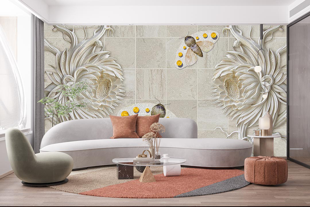 Zarif Çiçekler ve Uçan Kelebekler Poster Duvar Kağıdı