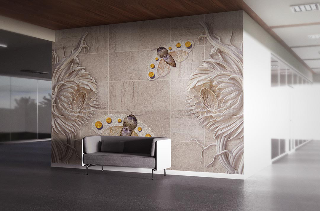 Zarif Çiçekler ve Uçan Kelebekler Poster Duvar Kağıdı