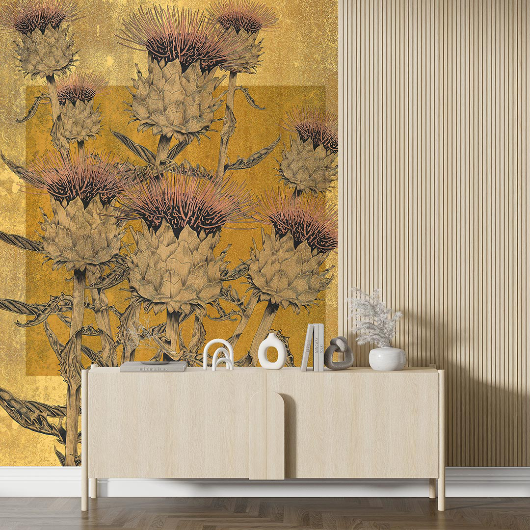 Zarif Yapraklar ve Sıcak Tonlarla Zenginleştirilmiş Lüks Tasarım Poster Duvar Kağıdı