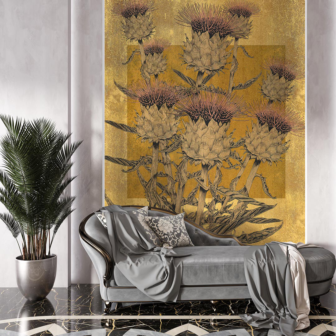 Zarif Yapraklar ve Sıcak Tonlarla Zenginleştirilmiş Lüks Tasarım Poster Duvar Kağıdı