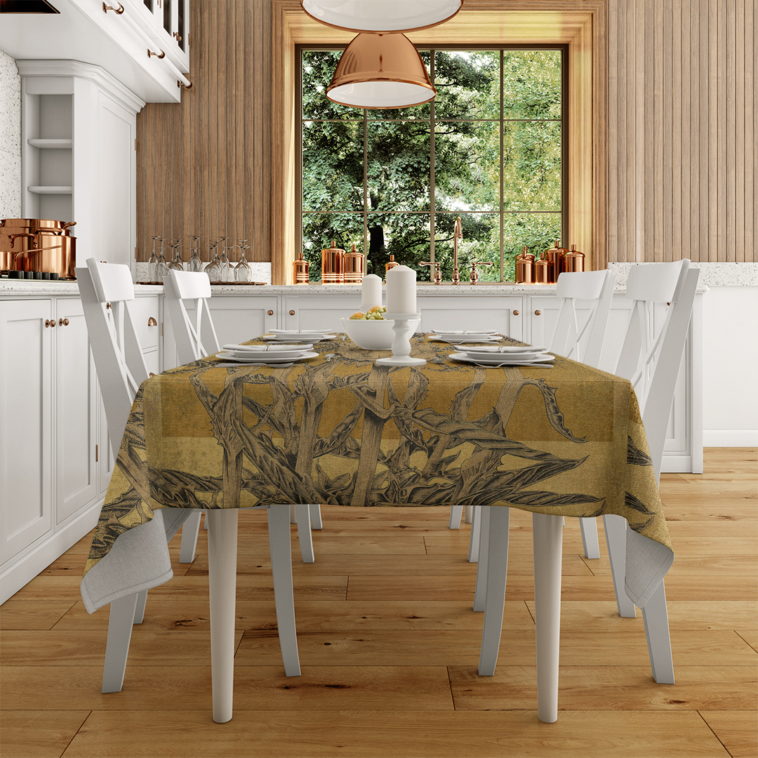 Zarif Yapraklar ve Sıcak Tonlarla Zenginleştirilmiş Lüks Tasarım Masa Örtüsü