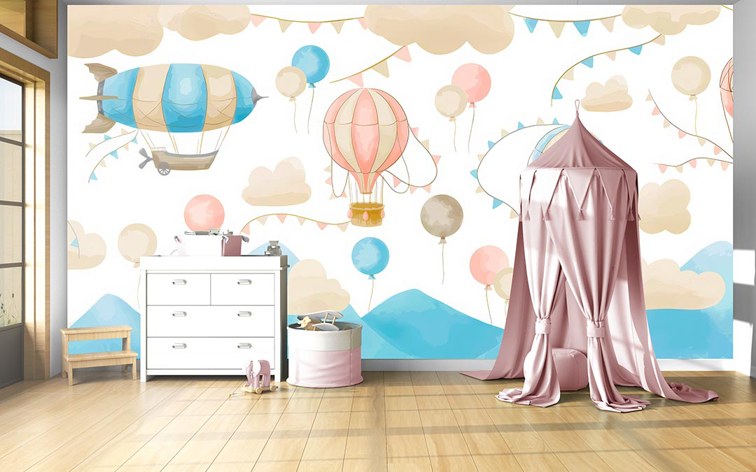 Zeplin ve Balonlarla Gökyüzünde Neşeli Bir Macera Poster Duvar Kağıdı