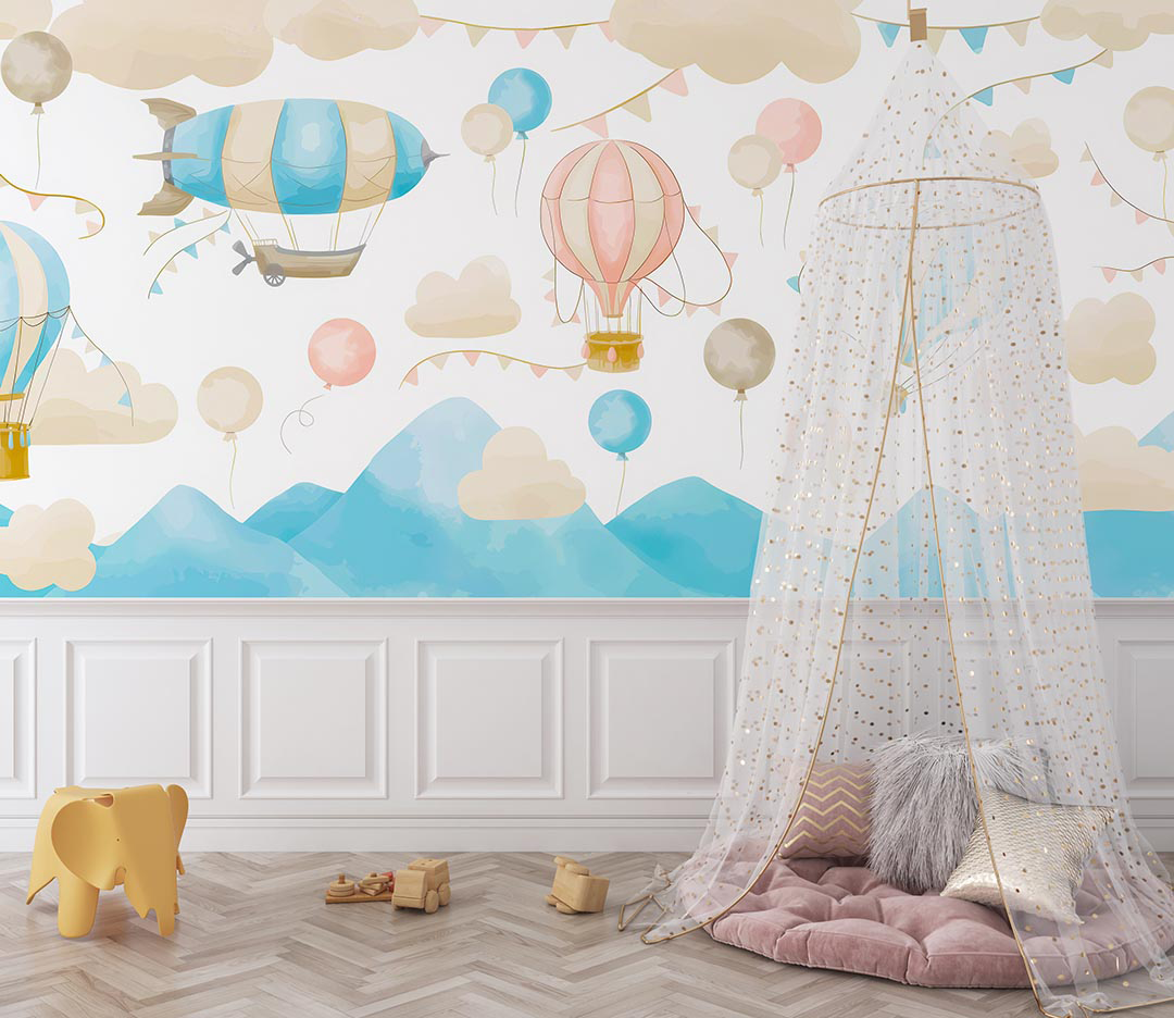 Zeplin ve Balonlarla Gökyüzünde Neşeli Bir Macera Poster Duvar Kağıdı